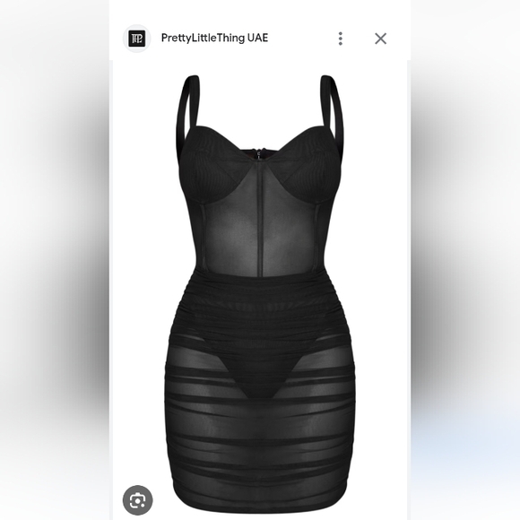 PrettyLittleThing Black Mesh Dress,Size 2 - Picture 3 of 12